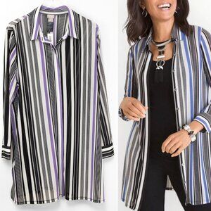Chico's Striped Mesh Shirt Jacket Lightweight Tunic Purple Black Plus Size XXL 4